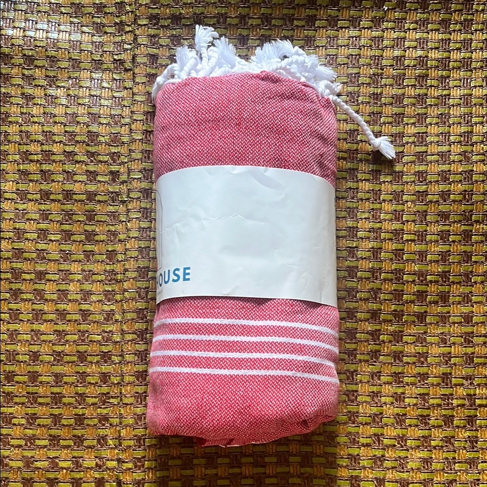 Beach House Red and White Towel